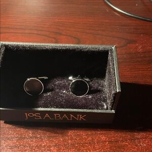 Jos. A. Bank Silver-Tone Cufflinks with Black Onyx Center
